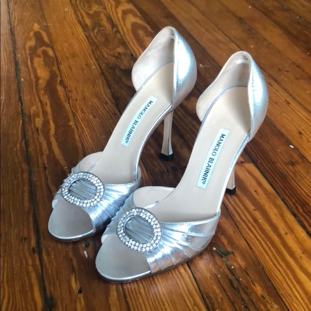 Classic Manolo Blahnik silver with crystals